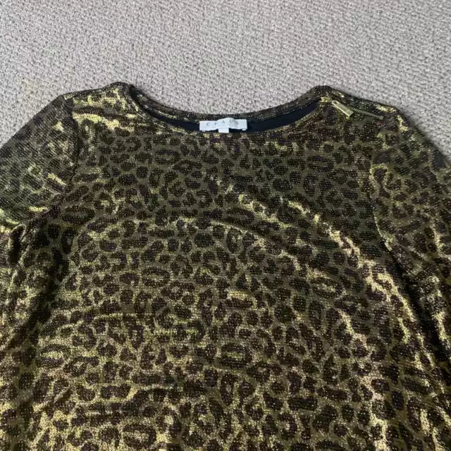 Chaus Womens Blouse Top Size Large Gold Metallic Leopard Tunic 3/4 Sleeves 2