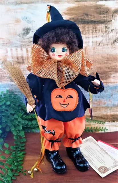 Vintage BRINNS Halloween Pumpkin Porcelain Doll October Calendar Girl Clown Rare