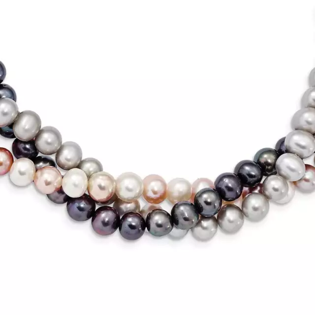 14K White Gold 6-7mm Multicolor Freshwater Cultured Pearl 3-strand Necklace 18"