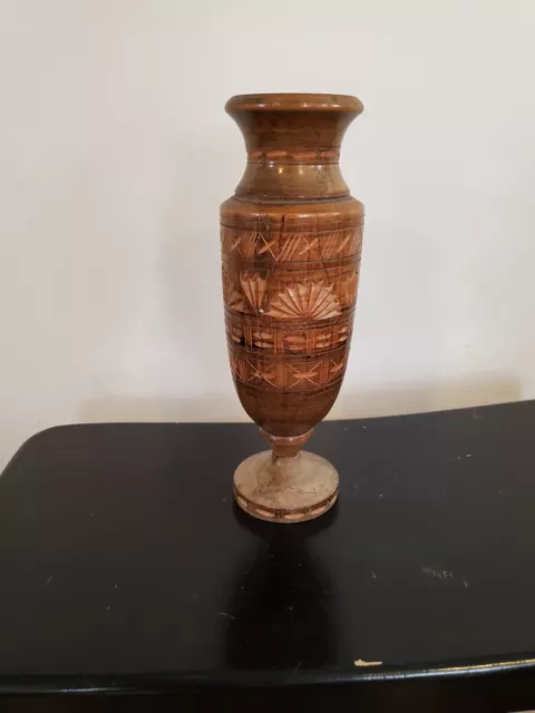 Vintage Wooden Vase  Hand Carved, Fan, Dragonfly