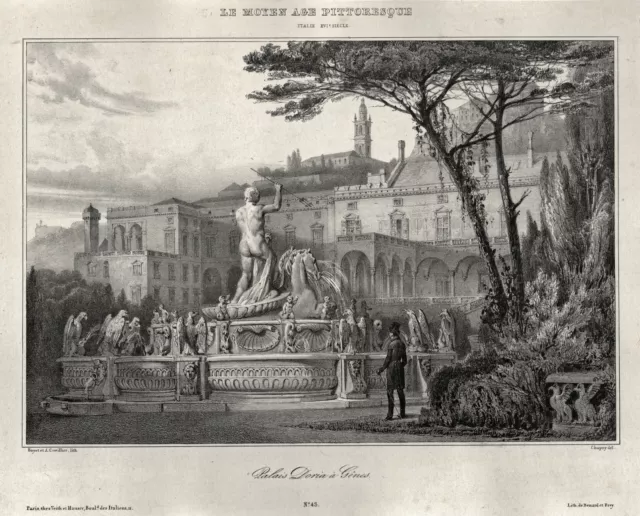 Génova Genova Liguria Villa Doria Original Litografía Chapuy 1840