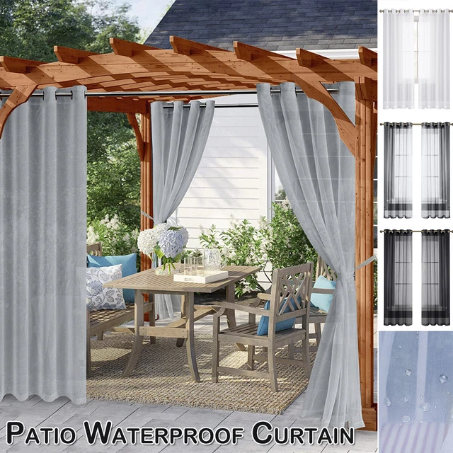 2Panels Outdoor Patio Voile Sheer Curtains Waterproof Gazebo Garden With Eyelets