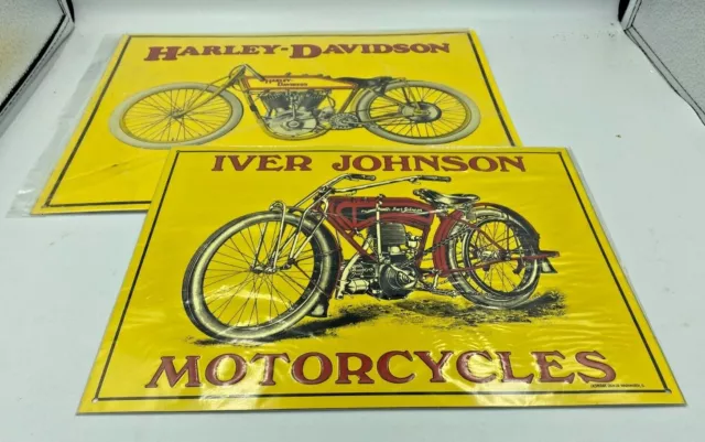 Vintage Harley Davidson  and Iver Johnson Motorcycles Metal Signs