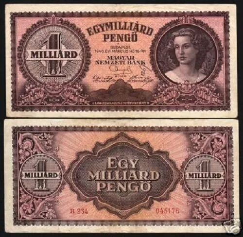 Hungary 1,000,000,000 Milliard P-125 1946 Pengo Hungarian Currency Money NOTE