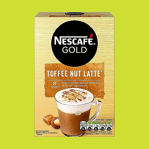 NESCAFE GOLD TOFFEE Nut Latte Instant Coffee, New Recipe, 8 Cups, Free