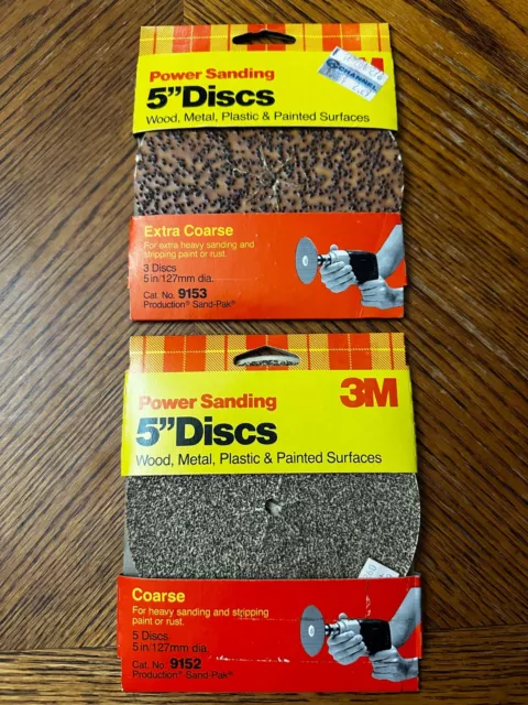 Power Sanding 5" Discs 3M Coarse Extra Coarse 9152 9153 VTG NOS Channel 1980s