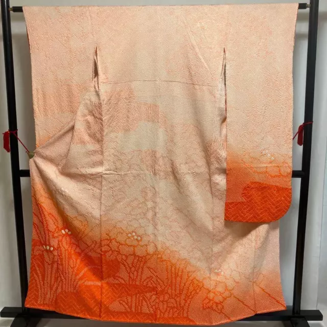 9090# Japanese kimono Vintage Pure Silk Furisode Robe Traditional Total Aperture