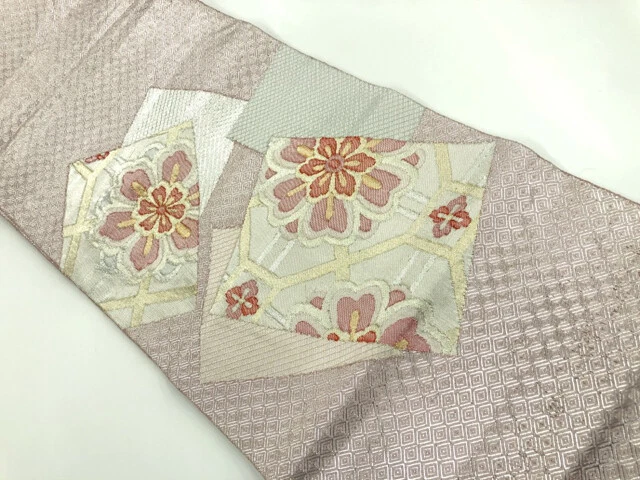 6395728: Japanese Kimono / Antique Fukuro Obi / Woven Shikishi Pattern & Floral