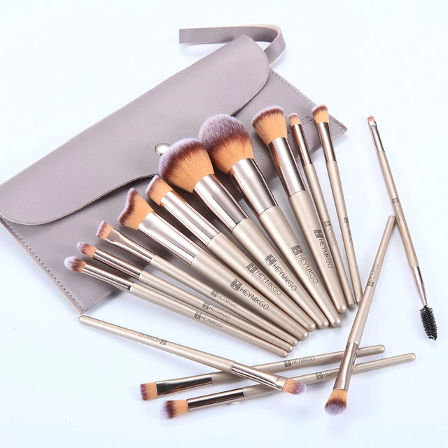 Pennelli Make up Professionali Set Di 15 Pennelli Trucco Champagne, Setole Morbi 2
