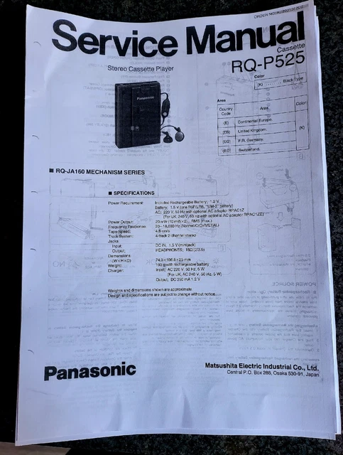Walkman RQ-P525 super raro solo manuale di servizio per i proprietari di libri di istruzioni