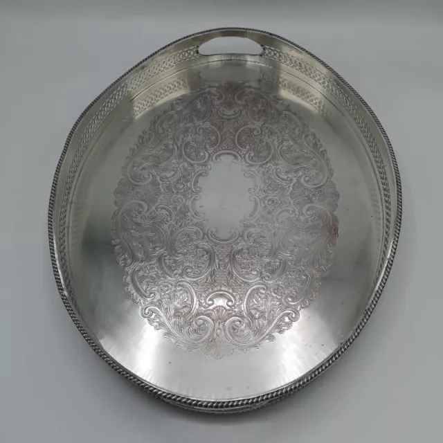 Oval Decorative Silver Plated Tray with Gallery Edge 3