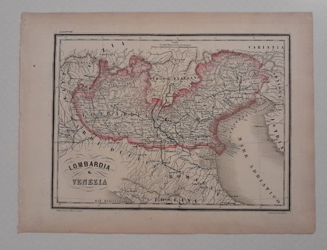 Lombardia e Venezia_Originale carta dell'800 del geografo Marmocchi