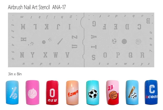 Plantilla de aerógrafo arte en uñas letras varstiy tema deportivo