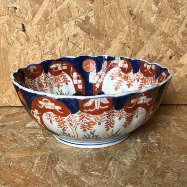 Antique 1880s Hand Painted Japanese Meiji Imari Bowl 21.5x9cm Blue Orange