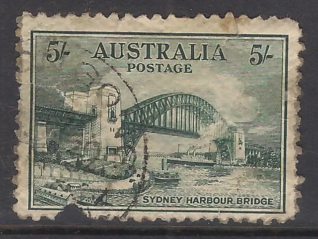 Australia 1932 sg143 5/- Sydney Harbour Bridge Used Faults A396