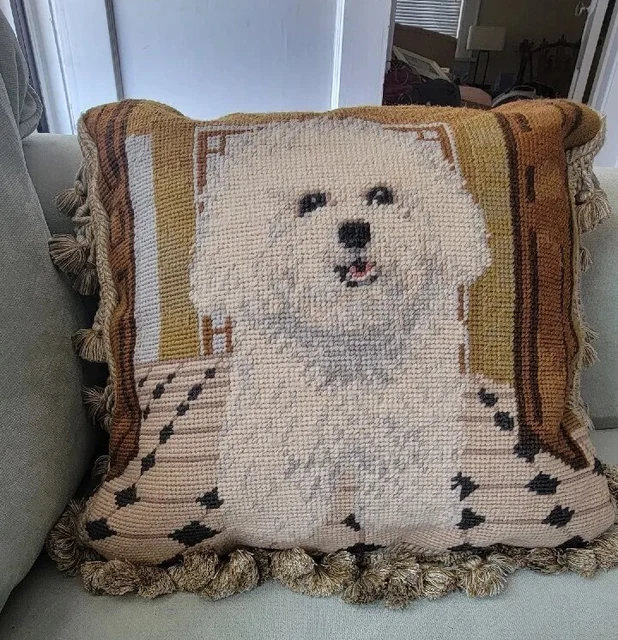 Bichon Frise  Pillow- Needlepoint accent pillow