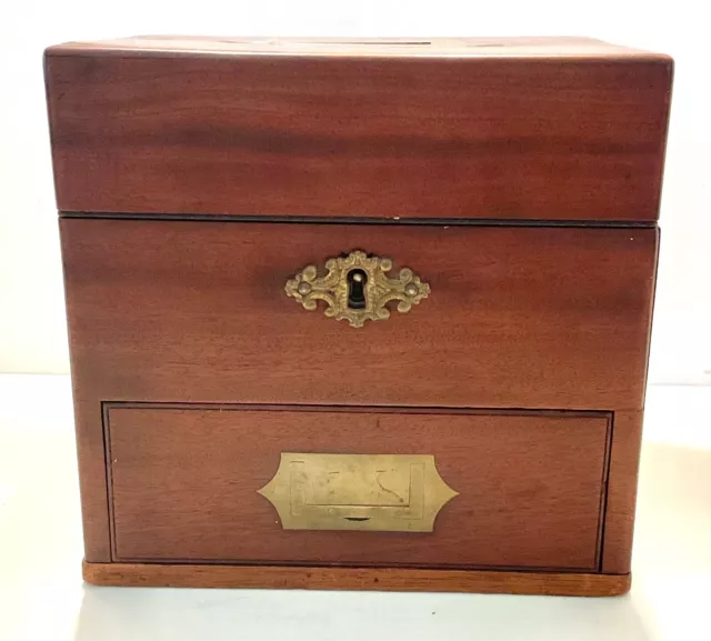 Victorian Era Doctors Traveling Apothecary Pharmacy Mahogany Wood Chest Medical