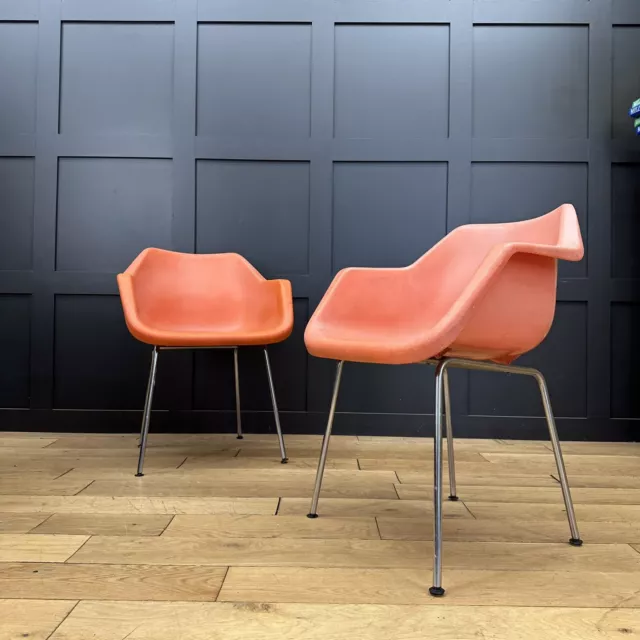 Pair Of Robin Day Mid Century Chairs / Retro Armchairs / Plastic And Chrome