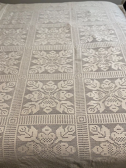 Ecru  Beige TABLECLOTH Table Topper HAND CROCHET LACE 94" x 90” Beautiful Detail