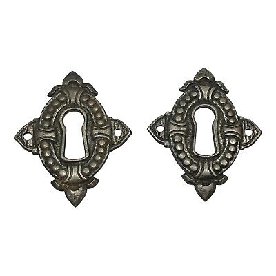 1 Pair Antique Cast Iron Keyhole Lock Covers Escutcheons Ornate Victorian