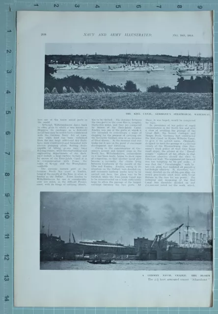 1914 Ww1 Print Kiel Canal German Fleet Lying Anchor Shipyard Hamburg Naval Blohm