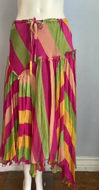 Vintage 1990’s Diane Von Furstenberg Silk Multi Colored Chiffon Stripe Skirt