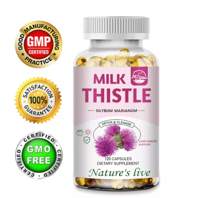 Milk Thistle 1200mg Silymarin Marianum & Dandelion Root Powerful Antioxidant 120