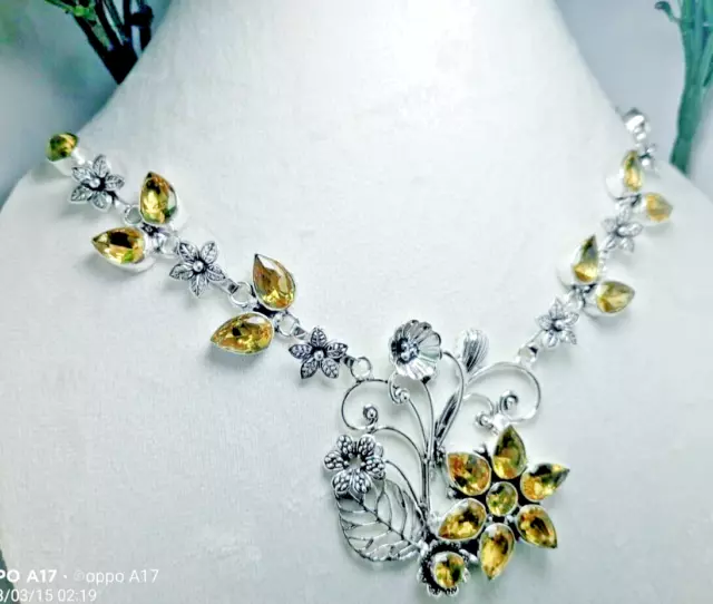 925 Sterling Silver Yellow Topaz Gemstone Handmade Jewelry Necklace