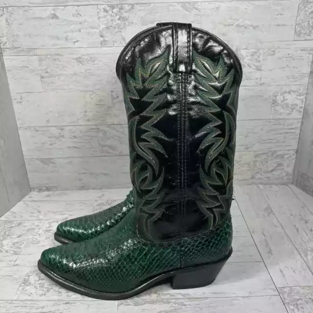 Dan Post Snakeskin Western Boots Womens Size 9D Green Leather Cowgirl Pull On