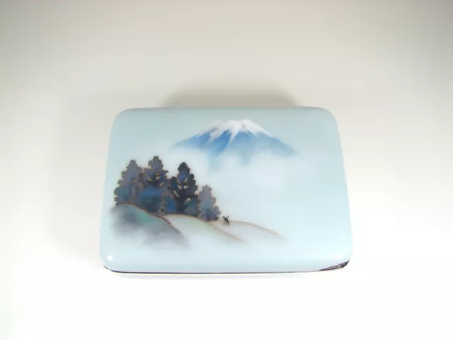 Rare Japanese Wireless Cloisonné Enamel & Sterling Silver Box Landscape Mt Fuji 2