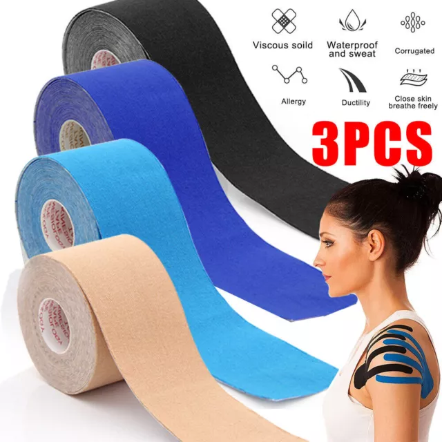 3 Rolls 5cm x 5m Kinesiology Tape KT Muscle Strain Injury Support Physio Sports