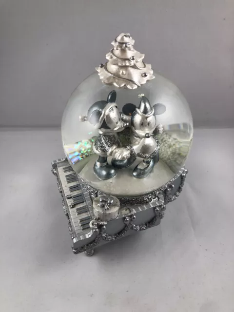 Damaged Disney Mickey Mouse Minnie Chip N Dale Silver Christmas Piano Snowglobe