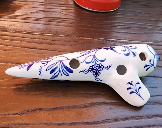 OCARINA Meissen Blue Onion Pattern German Porcelain 11-Finger Hole Flute Antique