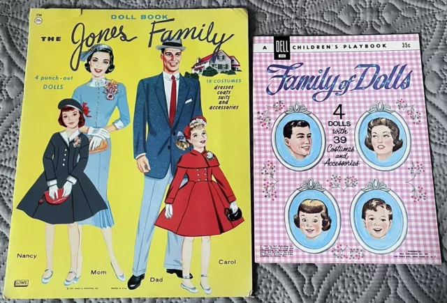 The Jones Family Doll Book Lowe 1961 & Family of Dolls Dell 1961 Vintage Unused