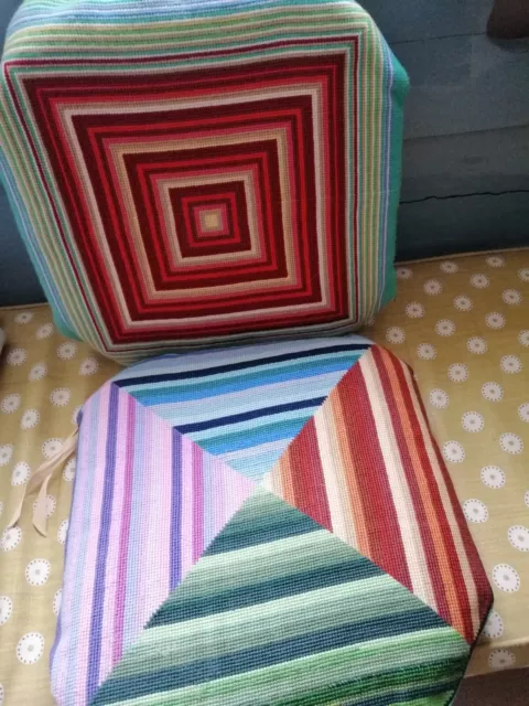 Vintage hand stitched geometric wool tapestry panels x 2 cushions or repurposing