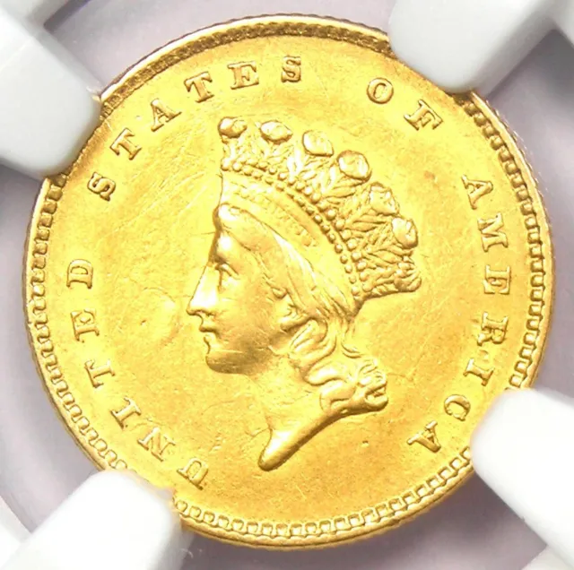 1854 Type 2 Indian Gold Dollar (G$1 Coin) - Certified NGC AU Details - Rare Coin