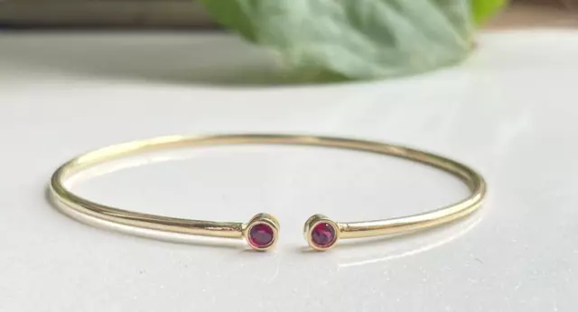 1CT Round Red Ruby Two Stone Women's Cuff Bangle Bracelet 14K Yellow Gold Plated