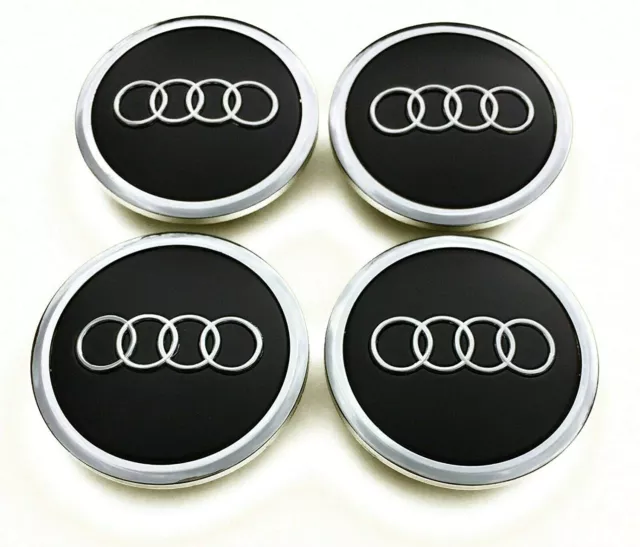 4 Tappi AUDI 69mm Coprimozzo Cerchi Lega A3 A4 A5 A6 RS4 Q5 Q7 S4 Nero Borchie 2