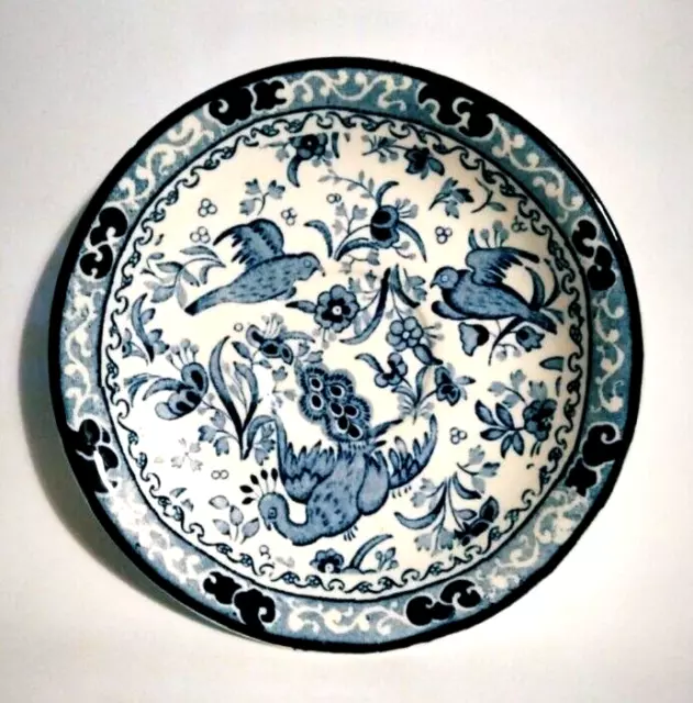 VINTAGE BURLEIGH BLUEBIRD PEACOCK BURSLEM ENGLAND Tea Plate
