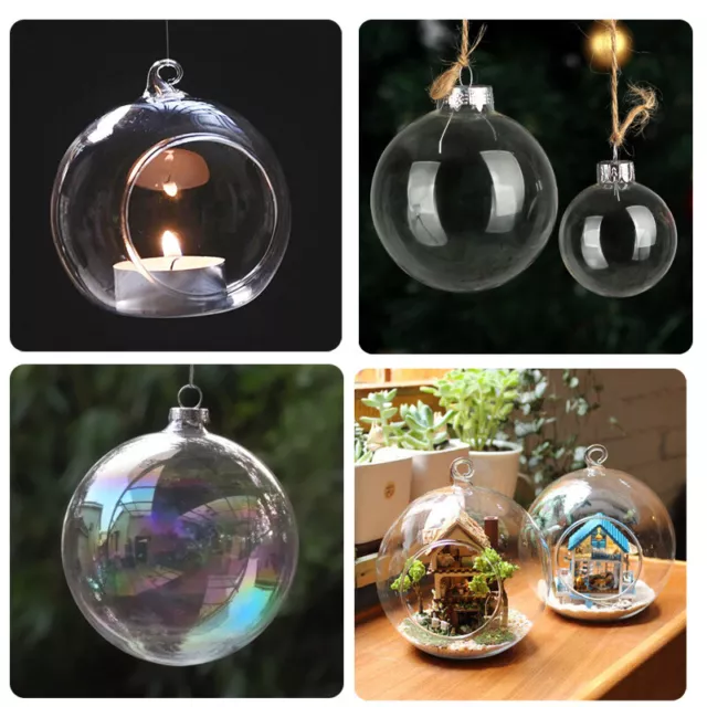 Open Bauble Ornament Clear Glass Ball Xmas Candle Holder Tea Light Dia 8/10/12cm