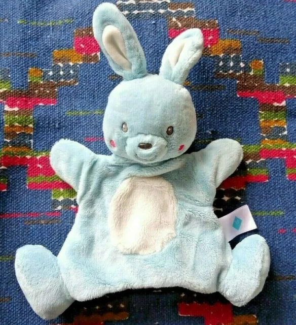 Jp/ Doudou Marionnette Tex Lapin Bleu Rond Blanc Joue Rose Etat Neuf