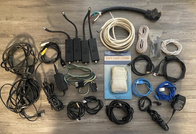 Cords & Cables Lot~phone chargers, directv connectors, phone wire, misc.