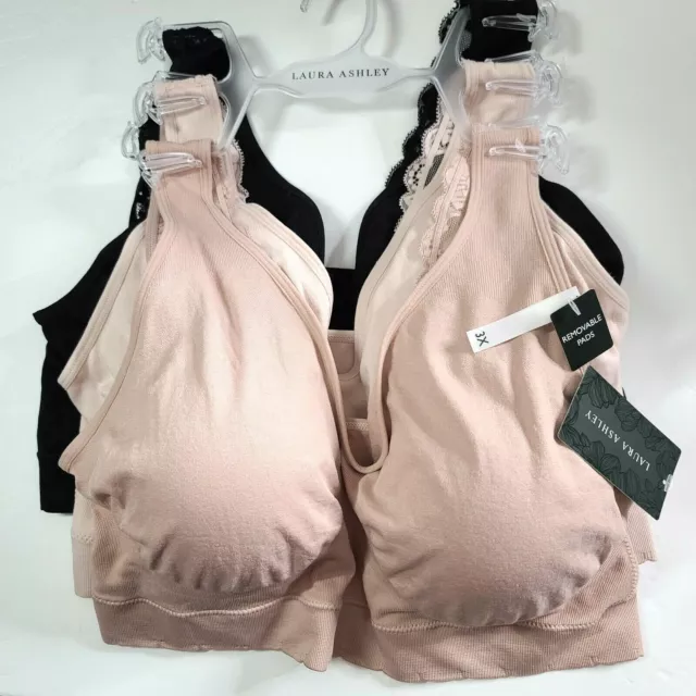 LAURA ASHLEY COMFORT Bras w Lace 3 Pk Size 3X Black Coral Nude