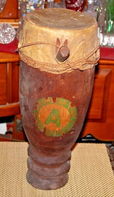 Antique Colombian Line Wood Drum Stretched Leather Top Antique Hand Drum