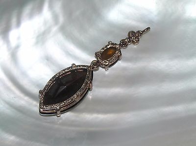 Estate Long Copper Colored Metal Large Bronze Rhinestone Marquise Oval & Yellow 3
