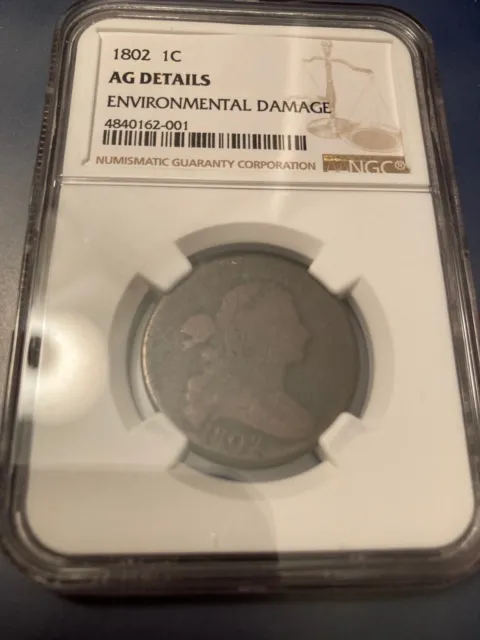 1802 Draped Bust Large Cent- NGC AG details-Environmental Damage
