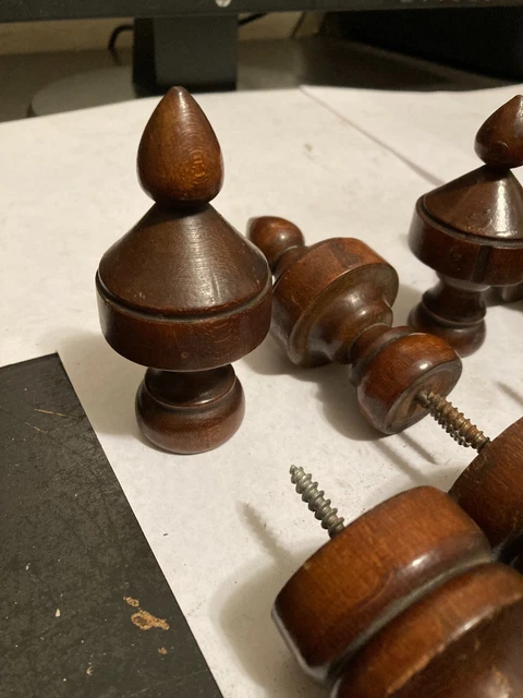 4 Old Sets Arts Craft Victorian Turned Wood Drapery Curtain Rod Brackets Finials 10