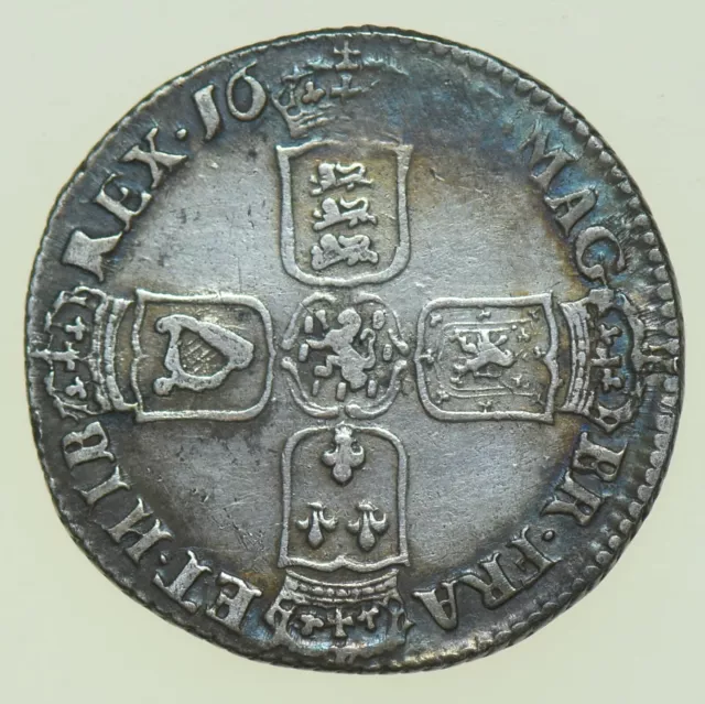 1697 C William Iii Silver Shilling, Chester Mint, First Bust Vf