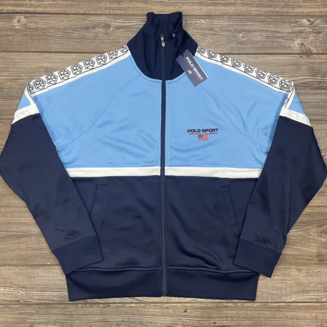 Polo Ralph Lauren Polo Sport PSFC Logo Fleece Track Jacket Navy Blue MEDIUM NWT