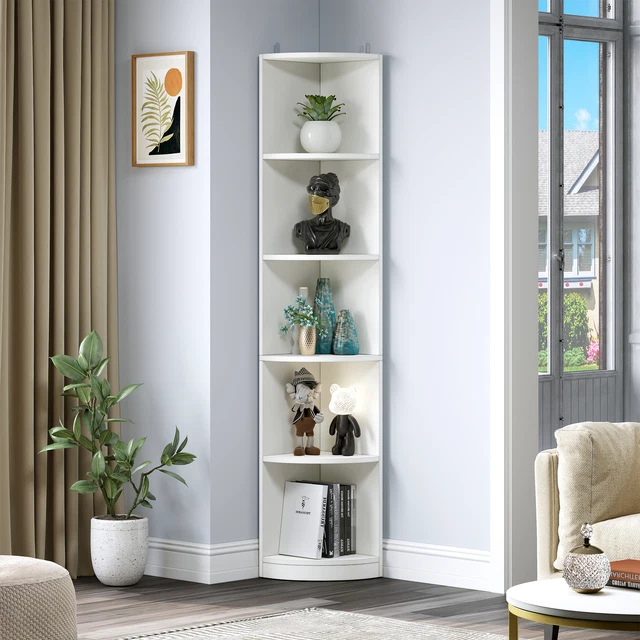 5TIER CORNER SHELF 71" Tall Wooden Corner Bookcase Bookshelf with 5